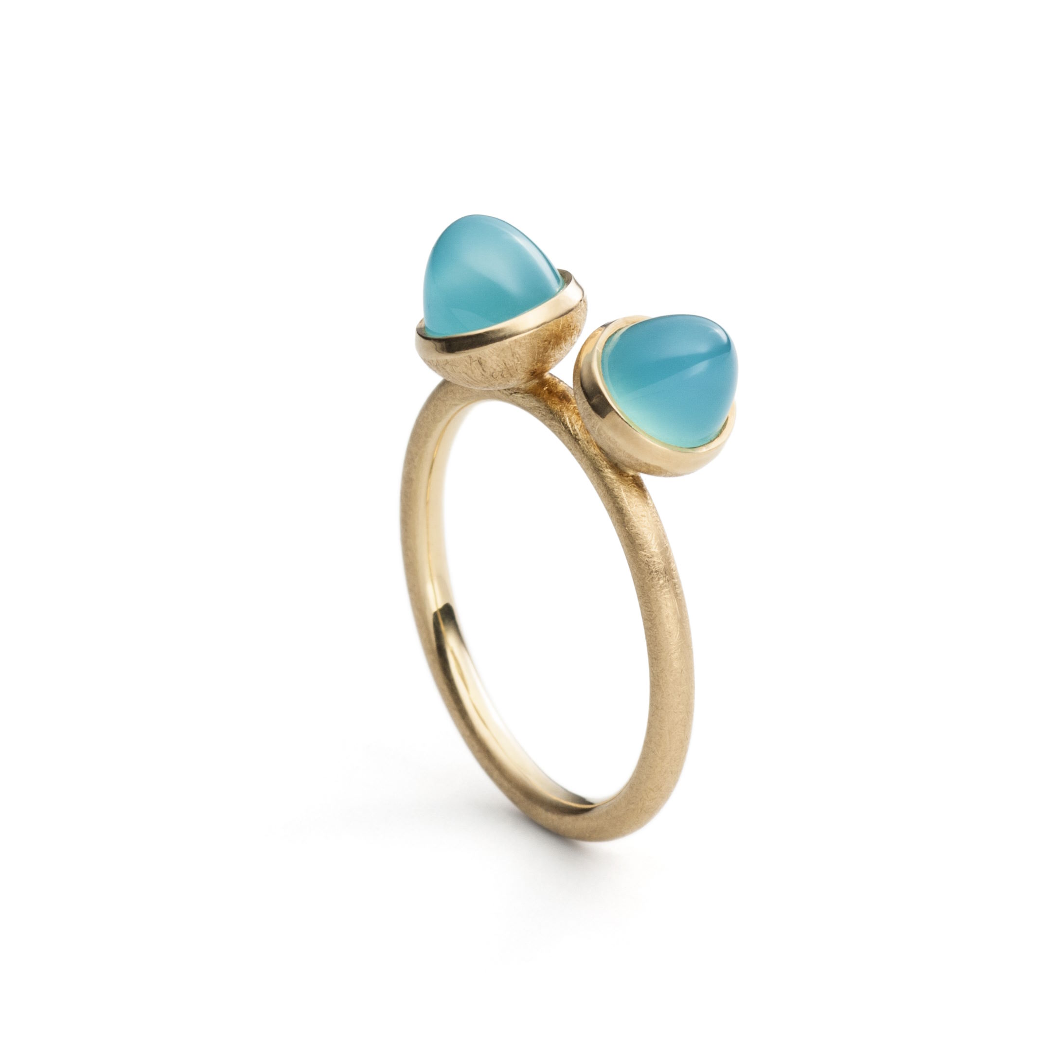 RING 750/- GELBGOLD MIT CHALZEDON "SEA BLUE"